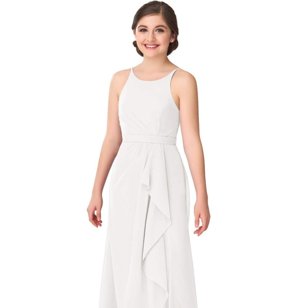 Junior bridesmaid. Ivory color dress.  Azazie.